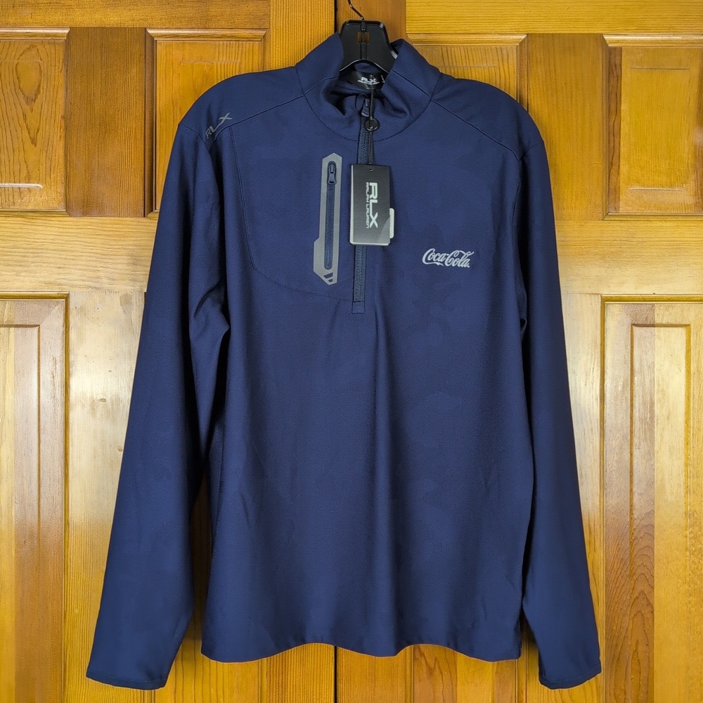 RLX Ralph Lauren 1/4 Zip Pullover Men Size M Navy Blue Coca-Cola Camo Wicking